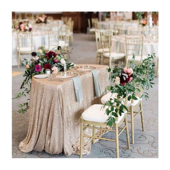 Champagne Blush Sequin Tablecloth Wedding Party Decor Dining Linen 60x102 inches - Picture 1 of 4